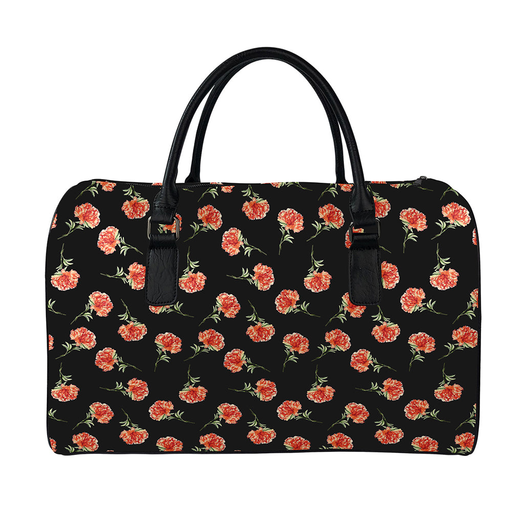 Watercolor Carnation Pattern Print Leather Duffle Bag