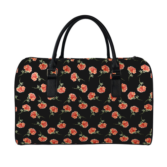 Watercolor Carnation Pattern Print Leather Duffle Bag