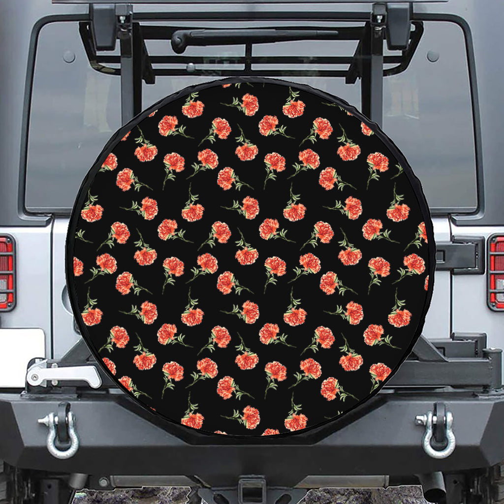 Watercolor Carnation Pattern Print Leather Spare Tire Cover