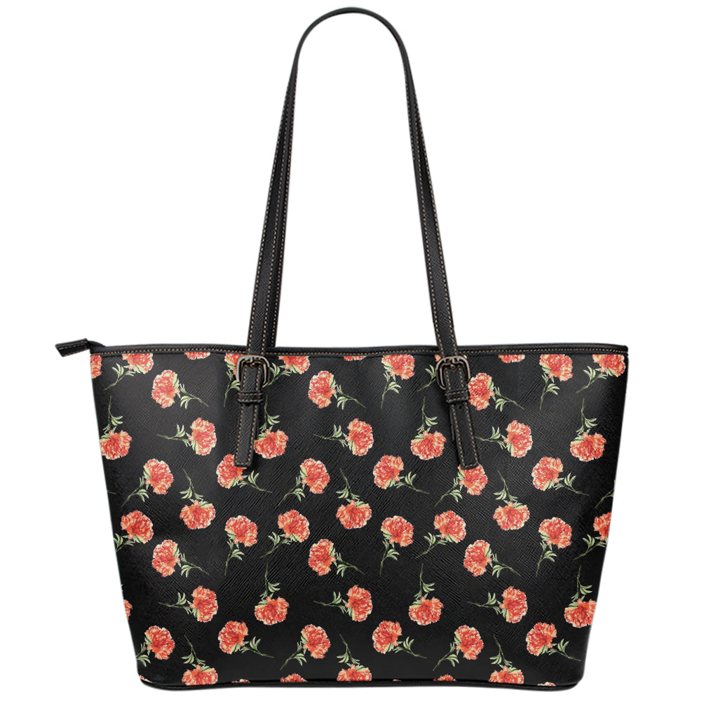 Watercolor Carnation Pattern Print Leather Tote Bag