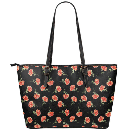 Watercolor Carnation Pattern Print Leather Tote Bag