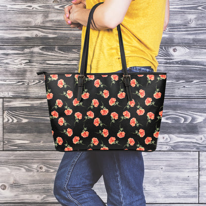 Watercolor Carnation Pattern Print Leather Tote Bag