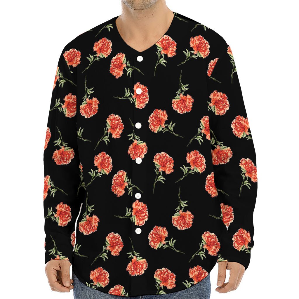 Watercolor Carnation Pattern Print Long Sleeve Baseball Jersey