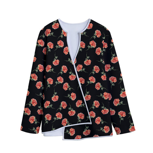 Watercolor Carnation Pattern Print Long Sleeve Short Coat