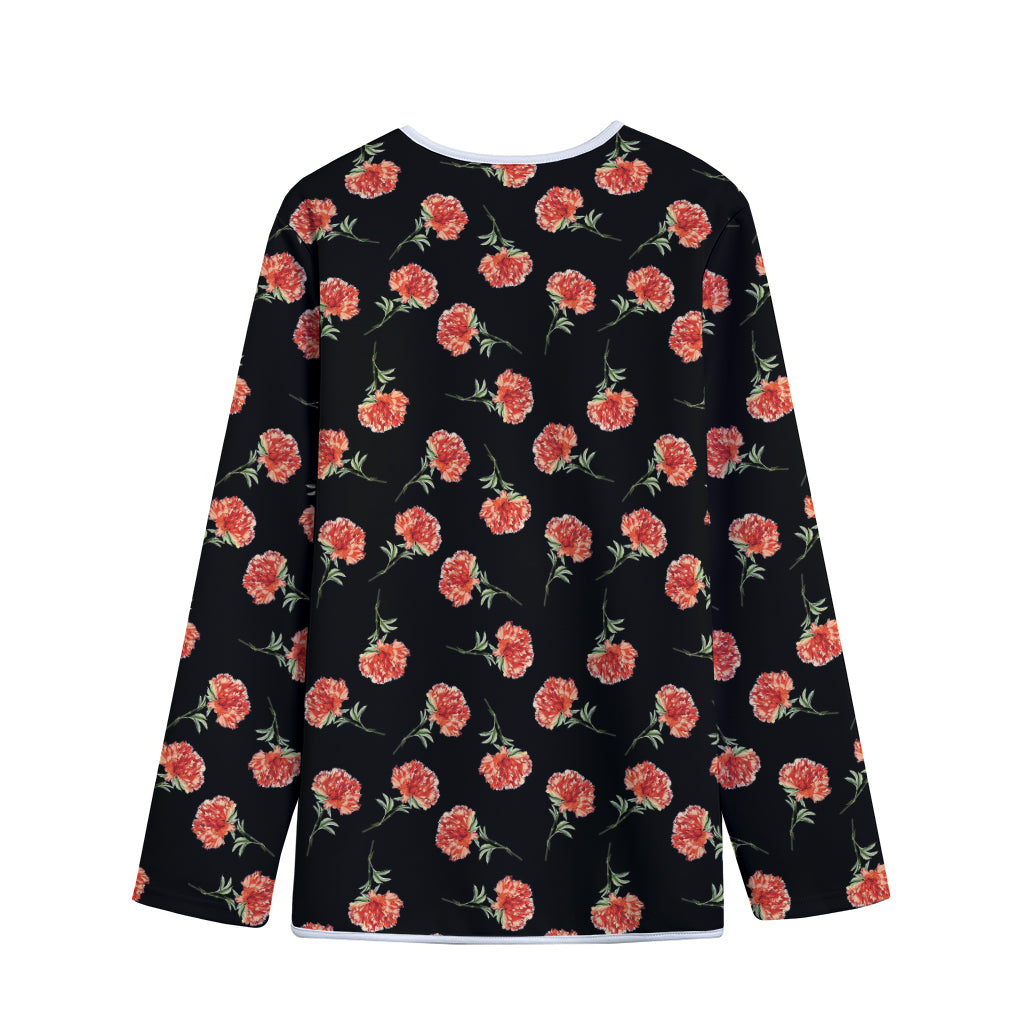 Watercolor Carnation Pattern Print Long Sleeve Short Coat