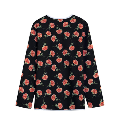 Watercolor Carnation Pattern Print Long Sleeve Short Coat