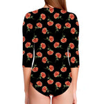 Watercolor Carnation Pattern Print Long Sleeve Swimsuit