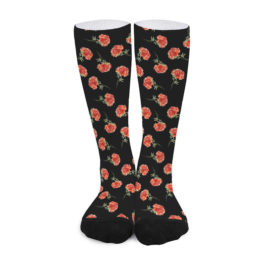 Watercolor Carnation Pattern Print Long Socks