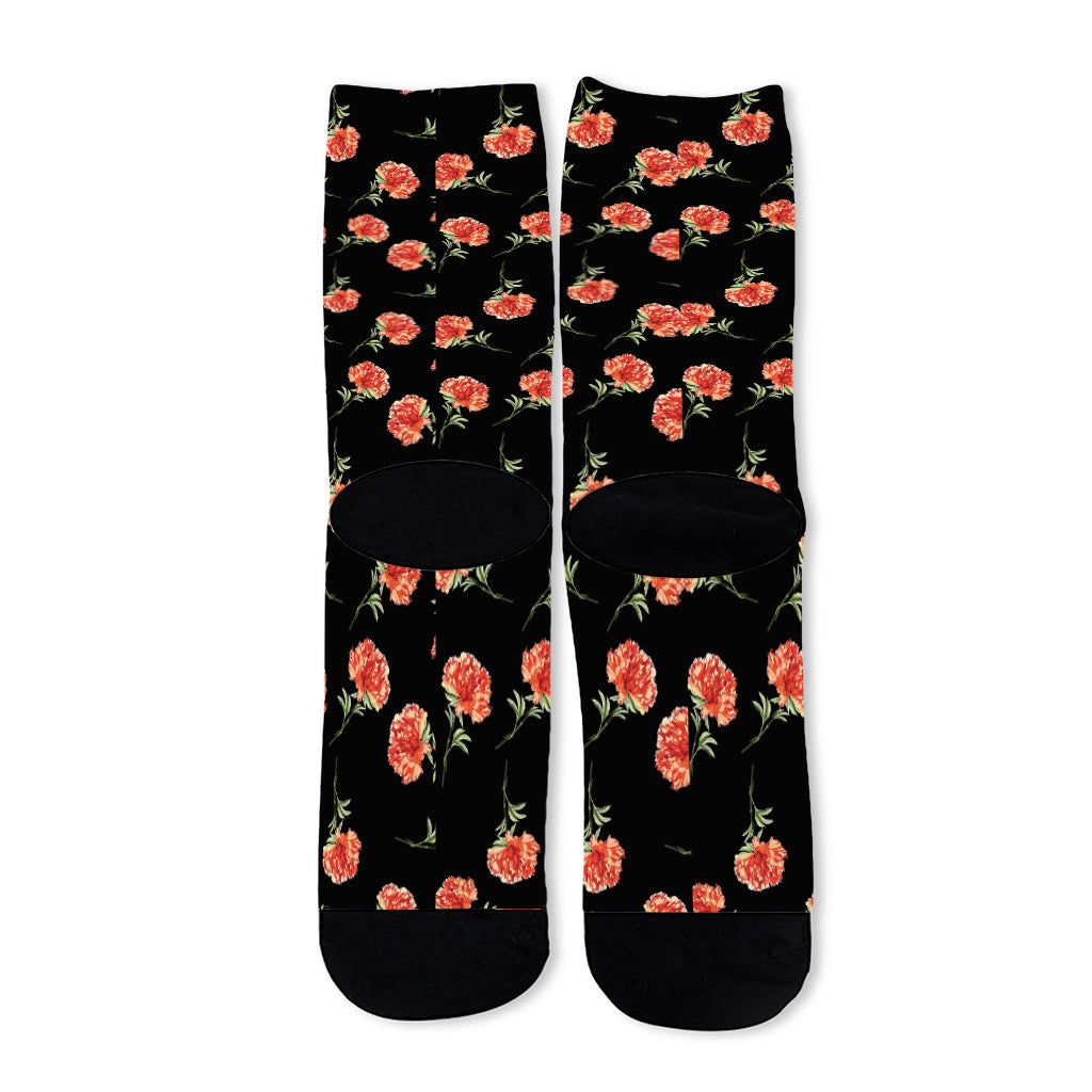 Watercolor Carnation Pattern Print Long Socks
