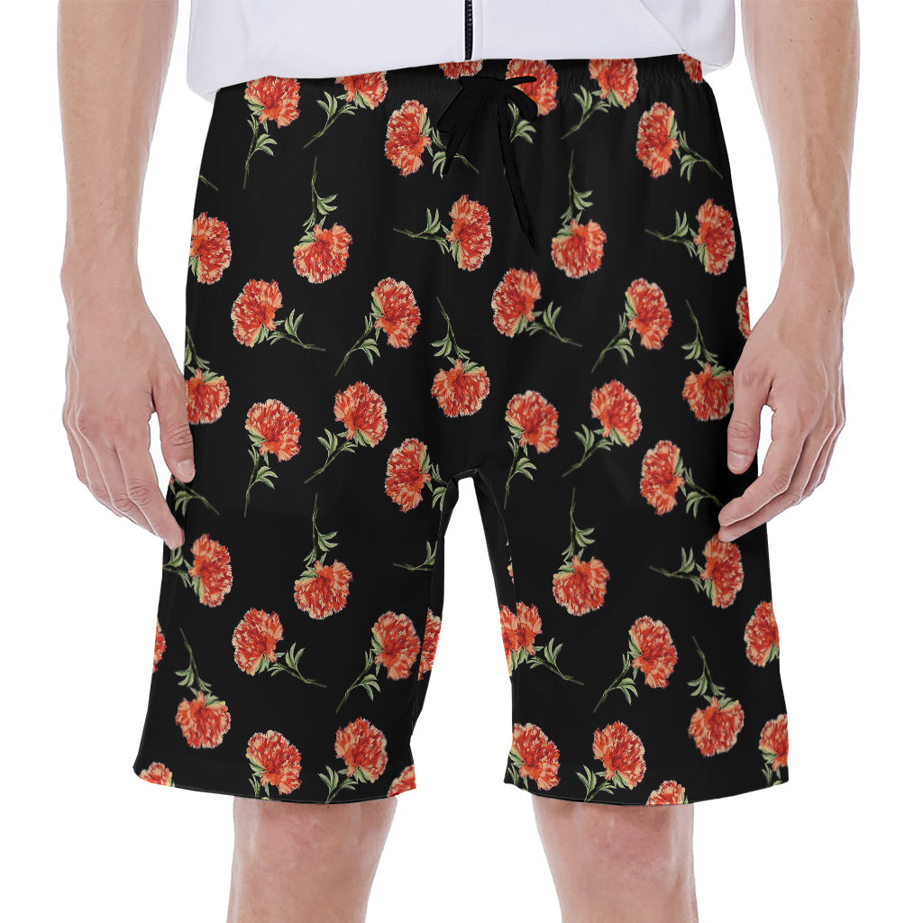 Watercolor Carnation Pattern Print Men's Beach Shorts