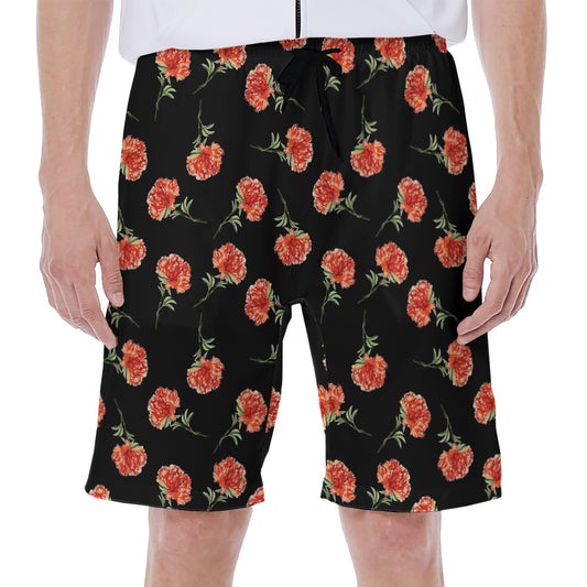 Watercolor Carnation Pattern Print Men's Beach Shorts