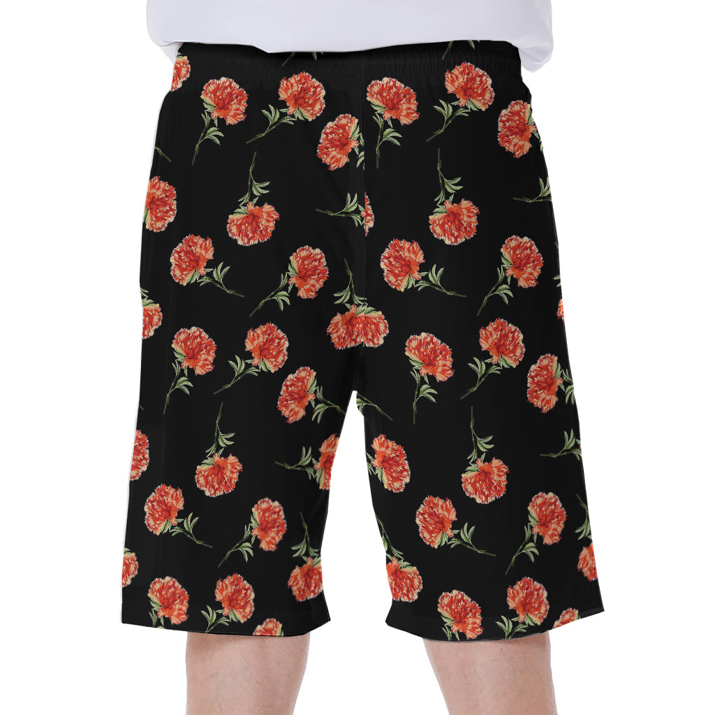 Watercolor Carnation Pattern Print Men's Beach Shorts