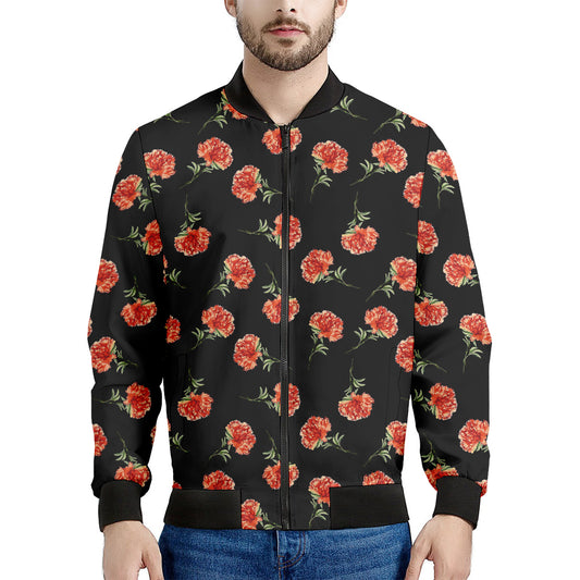 Watercolor Carnation Pattern Print Men's Bomber Jacket