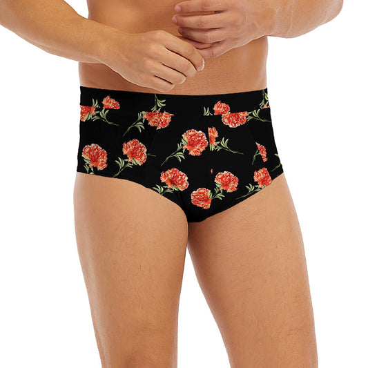 Watercolor Carnation Pattern Print Men's Briefs