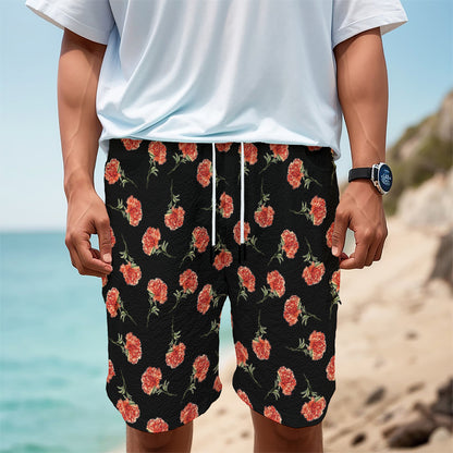 Watercolor Carnation Pattern Print Men's Cargo Shorts