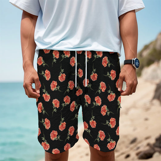 Watercolor Carnation Pattern Print Men's Cargo Shorts