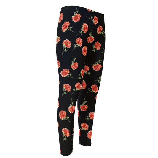 Watercolor Carnation Pattern Print Men's Compression Pants