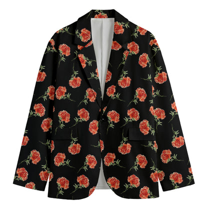 Watercolor Carnation Pattern Print Men's Cotton Blazer
