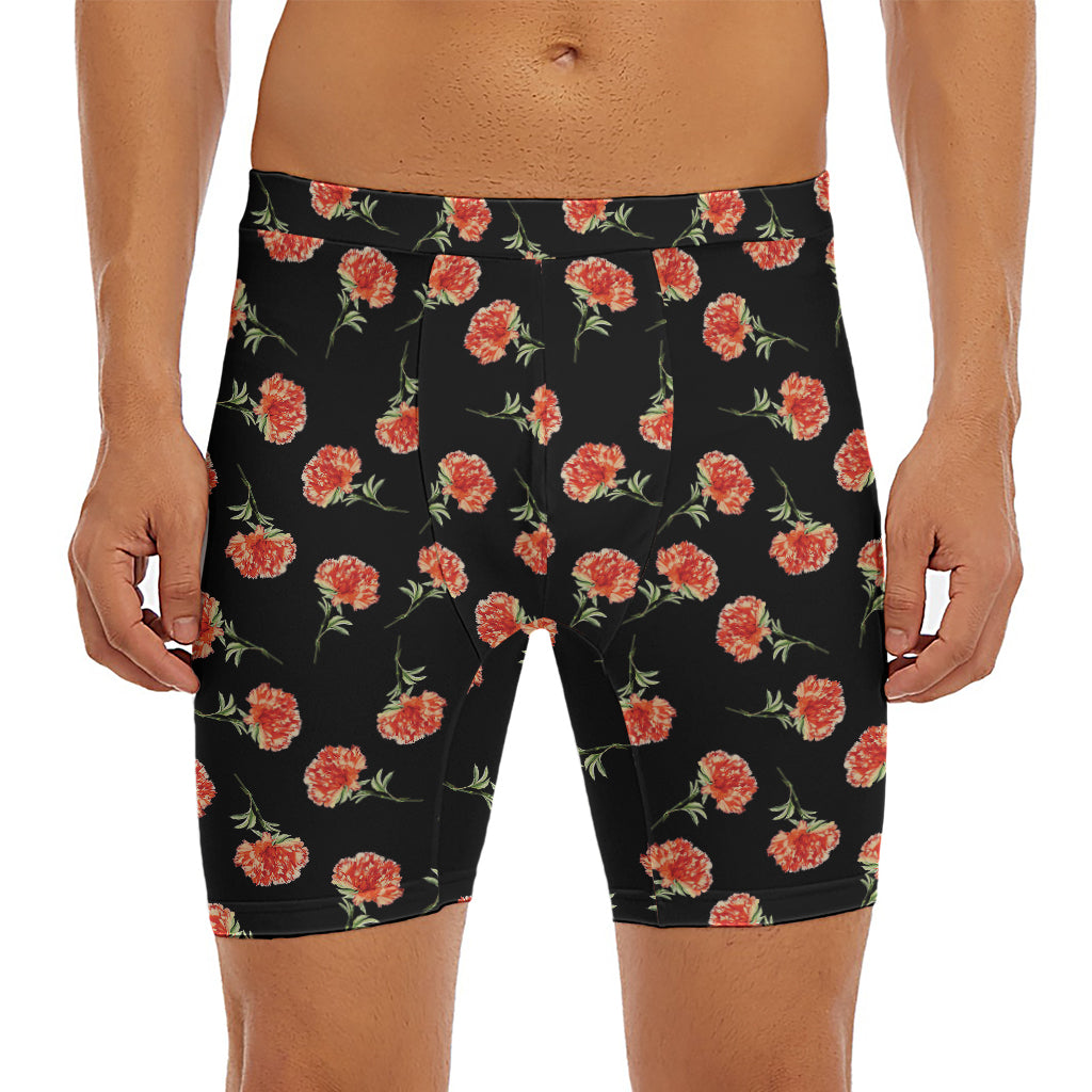 Watercolor Carnation Pattern Print Men's Long Boxer Briefs