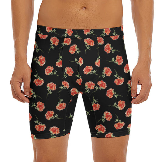 Watercolor Carnation Pattern Print Men's Long Boxer Briefs