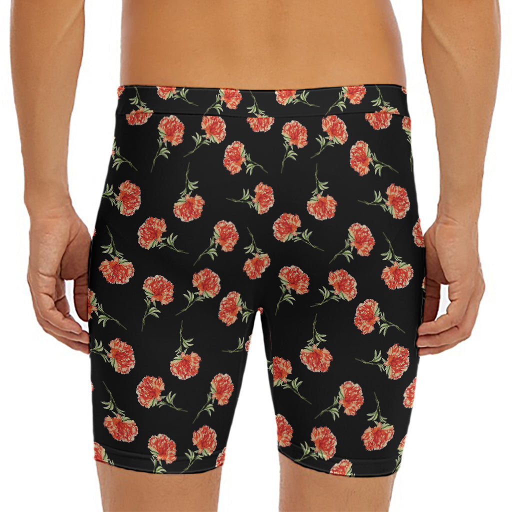 Watercolor Carnation Pattern Print Men's Long Boxer Briefs