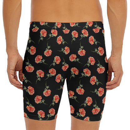 Watercolor Carnation Pattern Print Men's Long Boxer Briefs