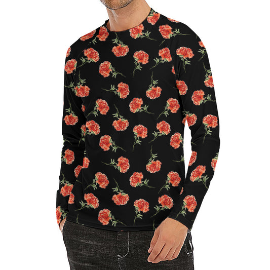 Watercolor Carnation Pattern Print Men's Long Sleeve Rash Guard