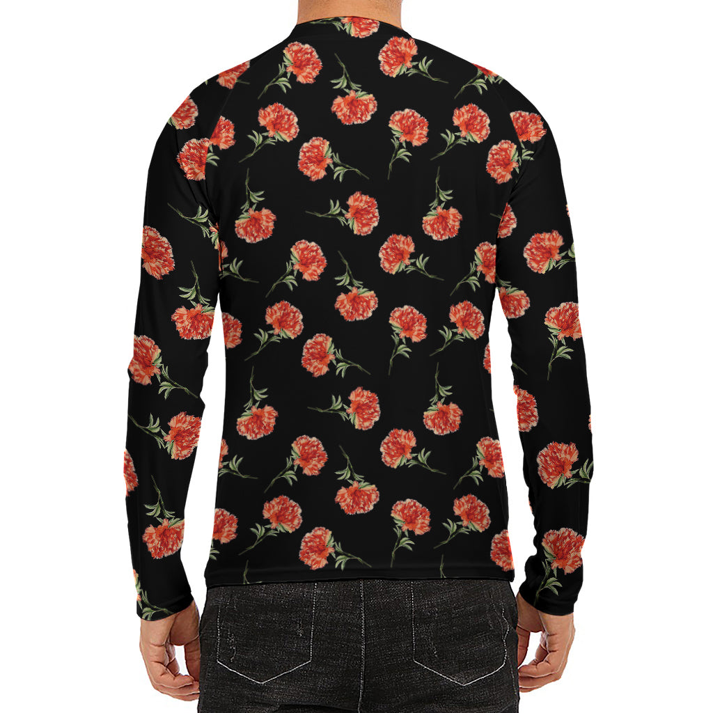 Watercolor Carnation Pattern Print Men's Long Sleeve Rash Guard