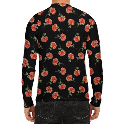 Watercolor Carnation Pattern Print Men's Long Sleeve Rash Guard