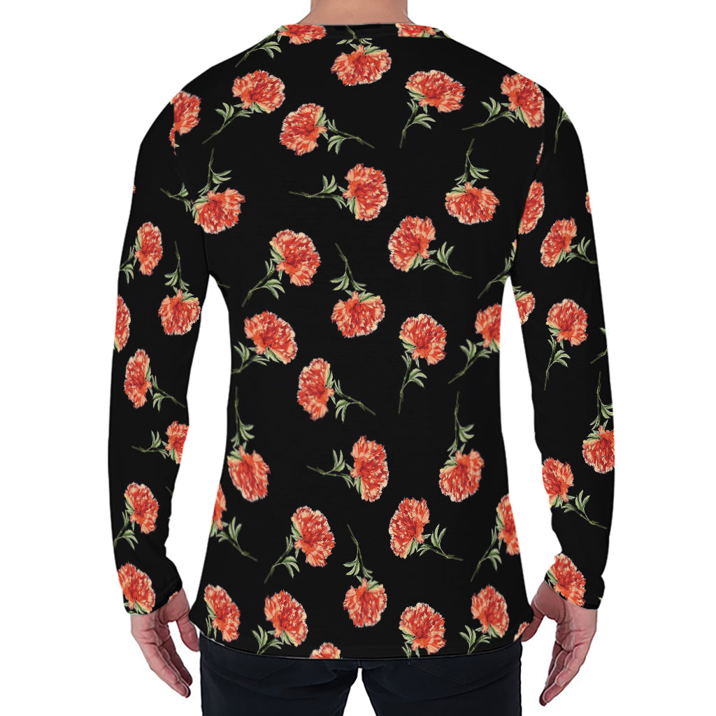 Watercolor Carnation Pattern Print Men's Long Sleeve T-Shirt