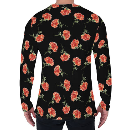 Watercolor Carnation Pattern Print Men's Long Sleeve T-Shirt