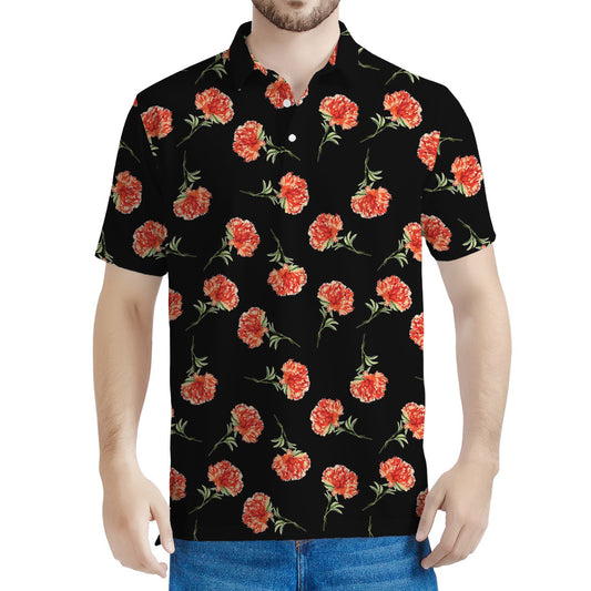 Watercolor Carnation Pattern Print Men's Polo Shirt