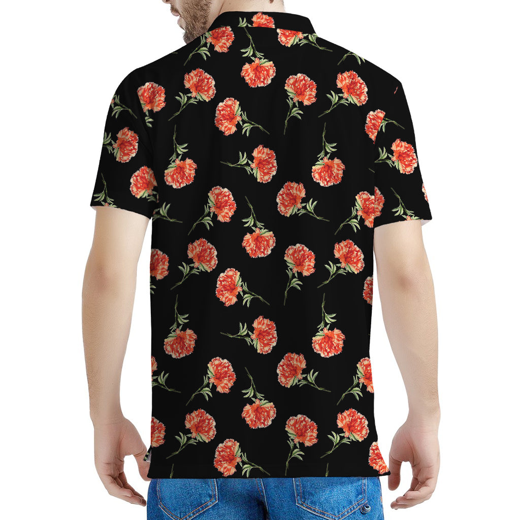 Watercolor Carnation Pattern Print Men's Polo Shirt