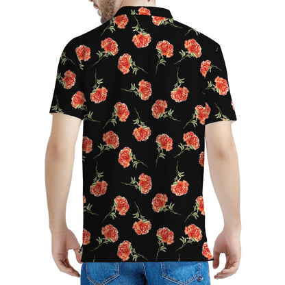 Watercolor Carnation Pattern Print Men's Polo Shirt
