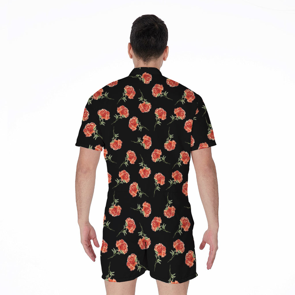 Watercolor Carnation Pattern Print Men's Rompers