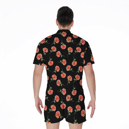 Watercolor Carnation Pattern Print Men's Rompers