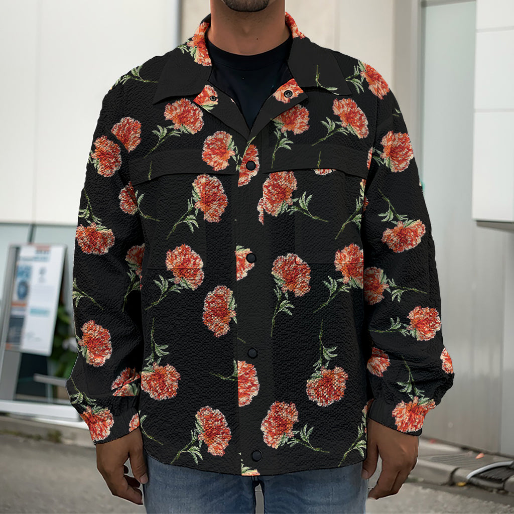 Watercolor Carnation Pattern Print Men's Shirt Jacket