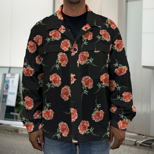 Watercolor Carnation Pattern Print Men's Shirt Jacket
