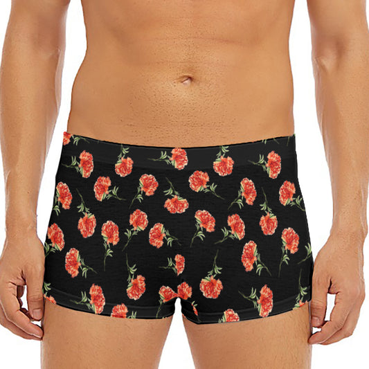 Watercolor Carnation Pattern Print Men's Short Boxer Briefs