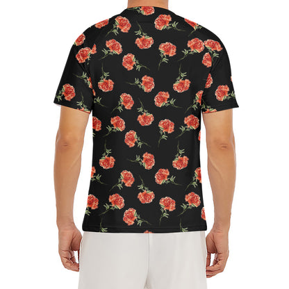 Watercolor Carnation Pattern Print Men's Short Sleeve Rash Guard