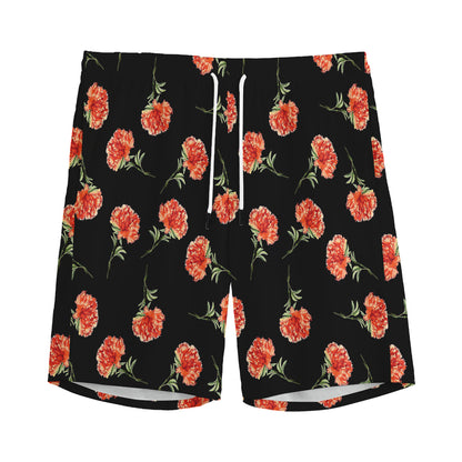 Watercolor Carnation Pattern Print Men's Sports Shorts