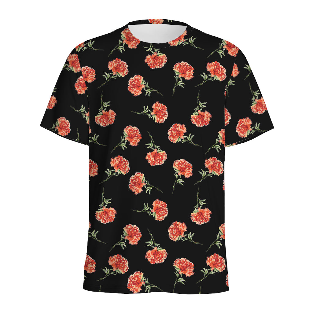 Watercolor Carnation Pattern Print Men's Sports T-Shirt