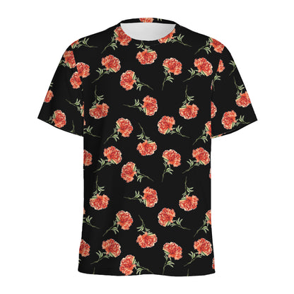 Watercolor Carnation Pattern Print Men's Sports T-Shirt