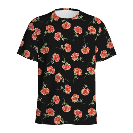 Watercolor Carnation Pattern Print Men's Sports T-Shirt