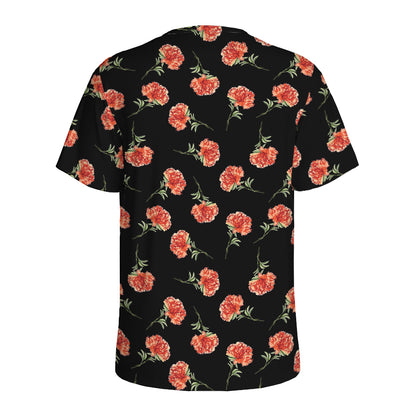 Watercolor Carnation Pattern Print Men's Sports T-Shirt