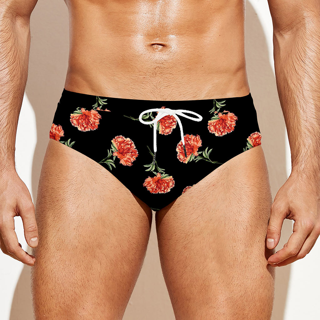 Watercolor Carnation Pattern Print Men's Swim Briefs