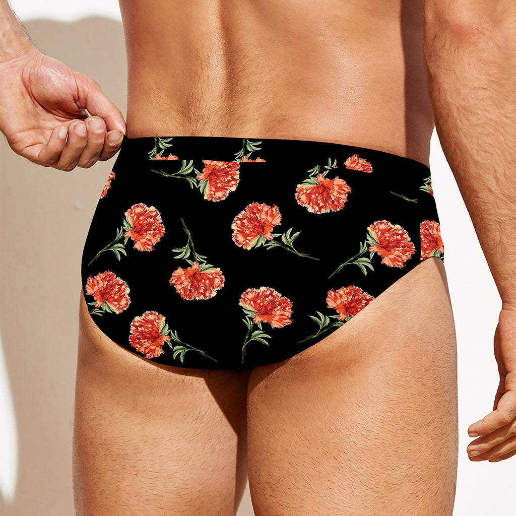 Watercolor Carnation Pattern Print Men's Swim Briefs