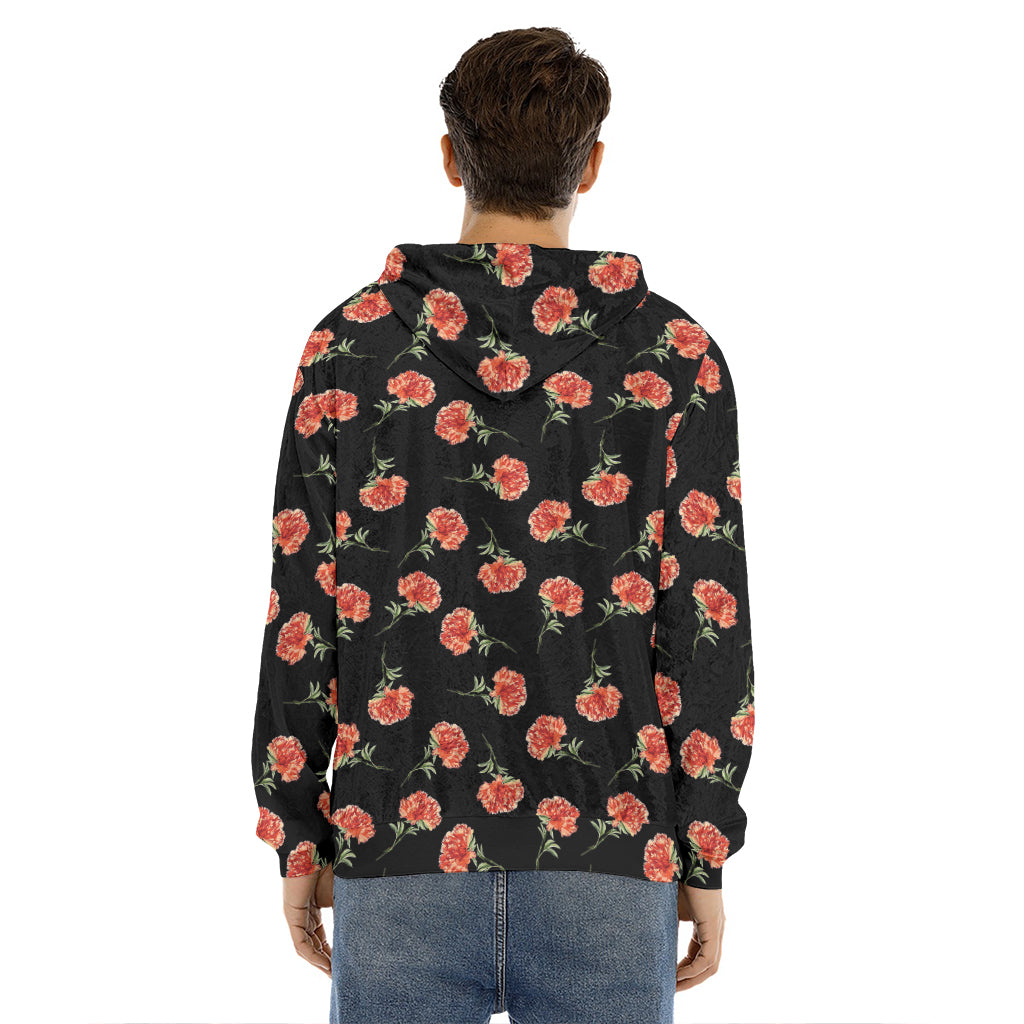 Watercolor Carnation Pattern Print Men's Velvet Pullover Hoodie