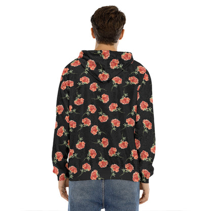 Watercolor Carnation Pattern Print Men's Velvet Pullover Hoodie