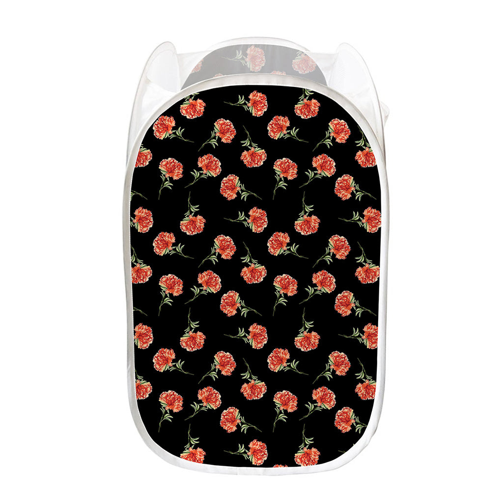 Watercolor Carnation Pattern Print Mesh Laundry Hamper